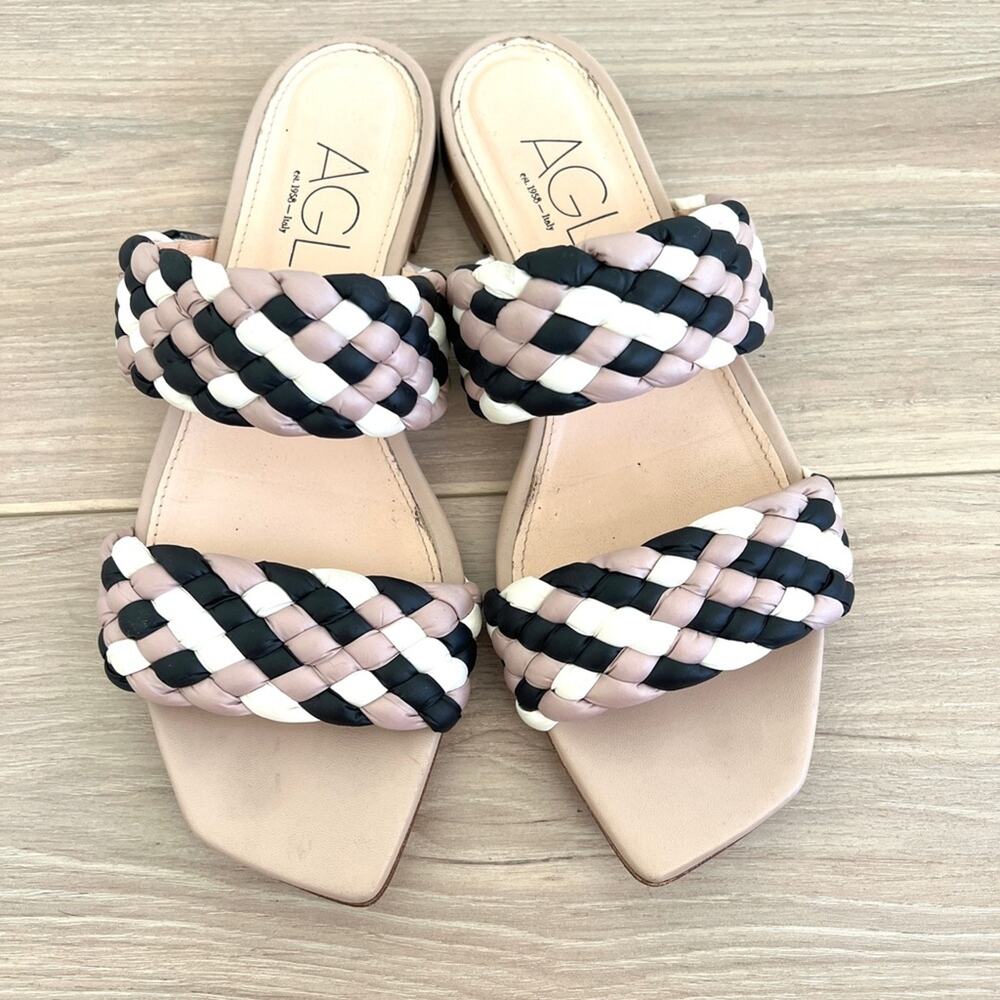 AGL woven sandals / pink white black braided strap slides / size 40 EU 9 US - Picture 4 of 7